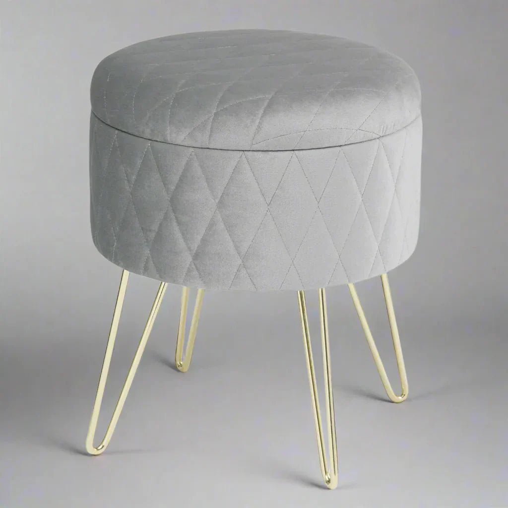Tabouret Velours - VelvetRoundPuff™ - Gris Clair - Bien chez soi