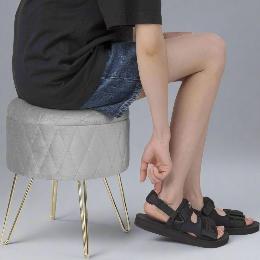Tabouret Velours - VelvetRoundPuff™ - Gris Clair - Bien chez soi