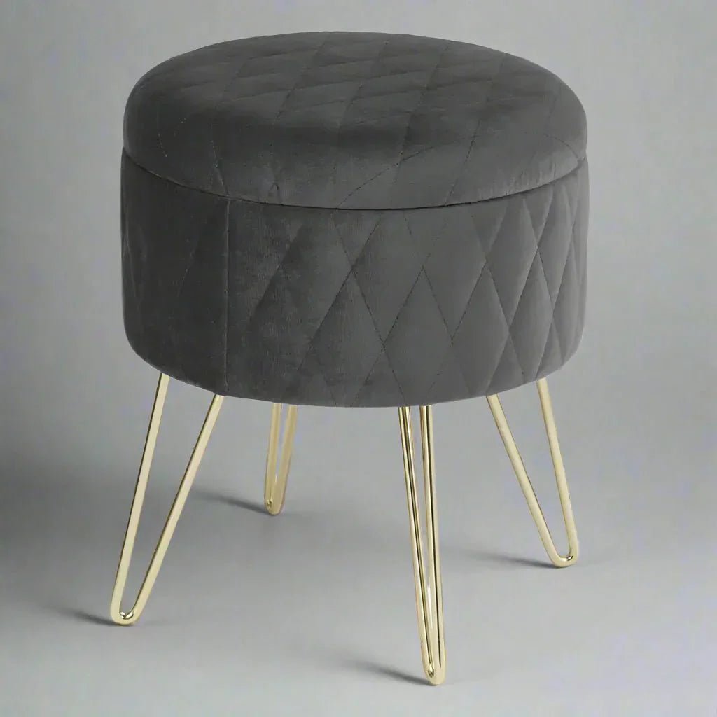 Tabouret Velours - VelvetRoundPuff™ - Gris Foncé - Bien chez soi