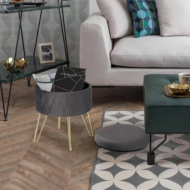 Tabouret Velours - VelvetRoundPuff™ - Gris Foncé - Bien chez soi