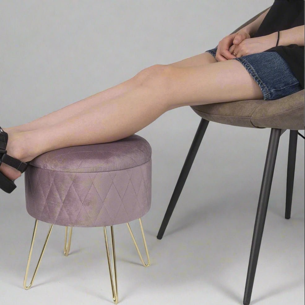 Tabouret Velours - VelvetRoundPuff™ - Rose - Bien chez soi