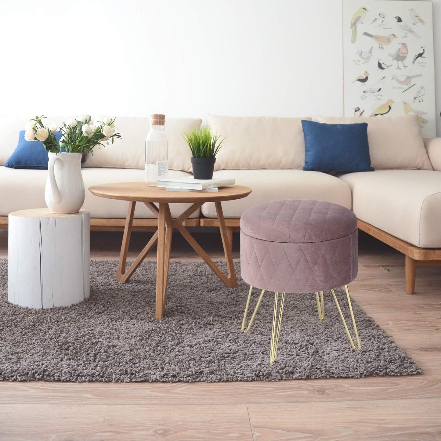 Tabouret Velours - VelvetRoundPuff™ - Rose - Bien chez soi