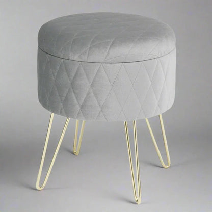 Tabouret Velours - VelvetRoundPuff™ - Gris Clair - Bien chez soi