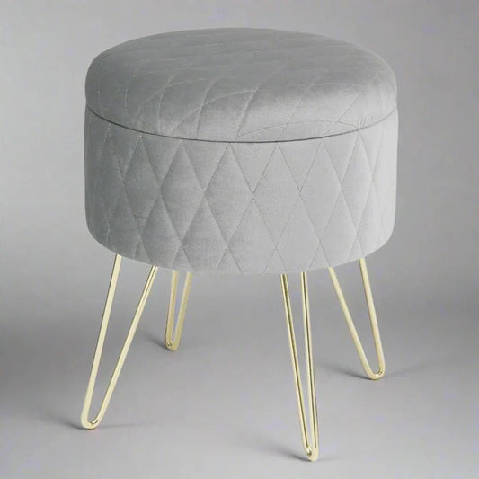 Tabouret Velours - VelvetRoundPuff™ - Gris Clair - Bien chez soi