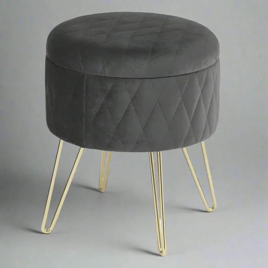 Tabouret Velours - VelvetRoundPuff™ - Gris Foncé - Bien chez soi