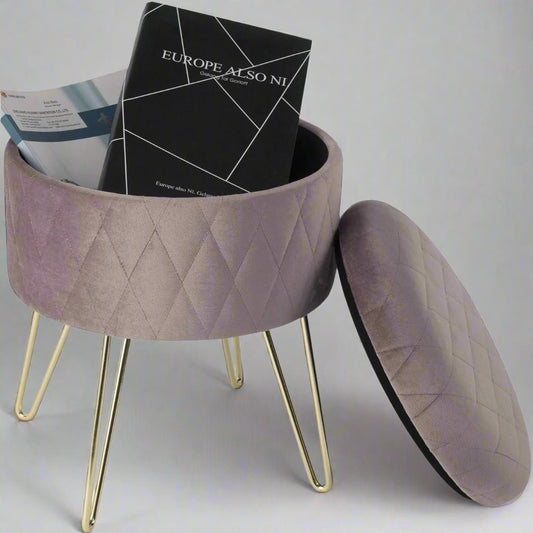 Tabouret Velours - VelvetRoundPuff™ - Rose - Bien chez soi