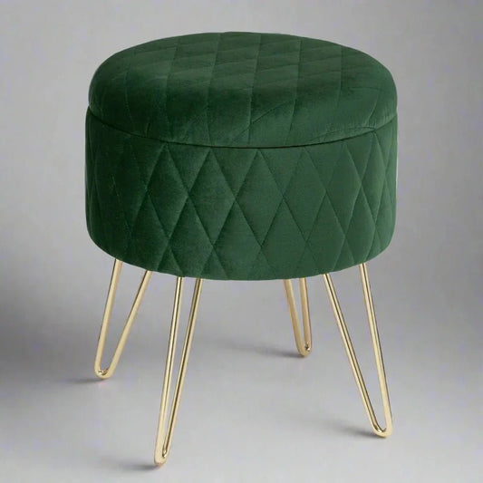 Tabouret Velours - VelvetRoundPuff™ - Vert Foncé - Bien chez soi