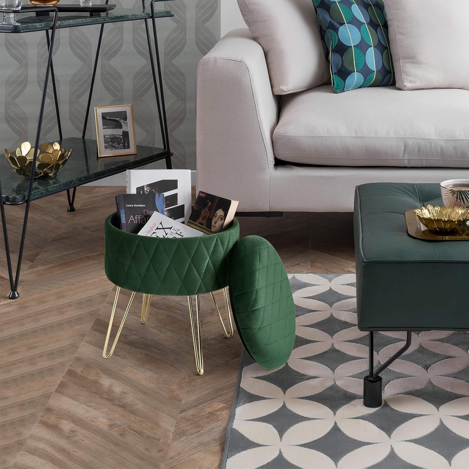 Tabouret Velours - VelvetRoundPuff™ - Vert Foncé - Bien chez soi